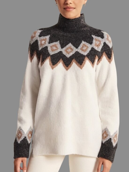 Abercrombie & Fitch Sweaters - Abercrombie & Fitch Nordic Fair Isle Sweater Long Sleeve Mock Neck White Medium
